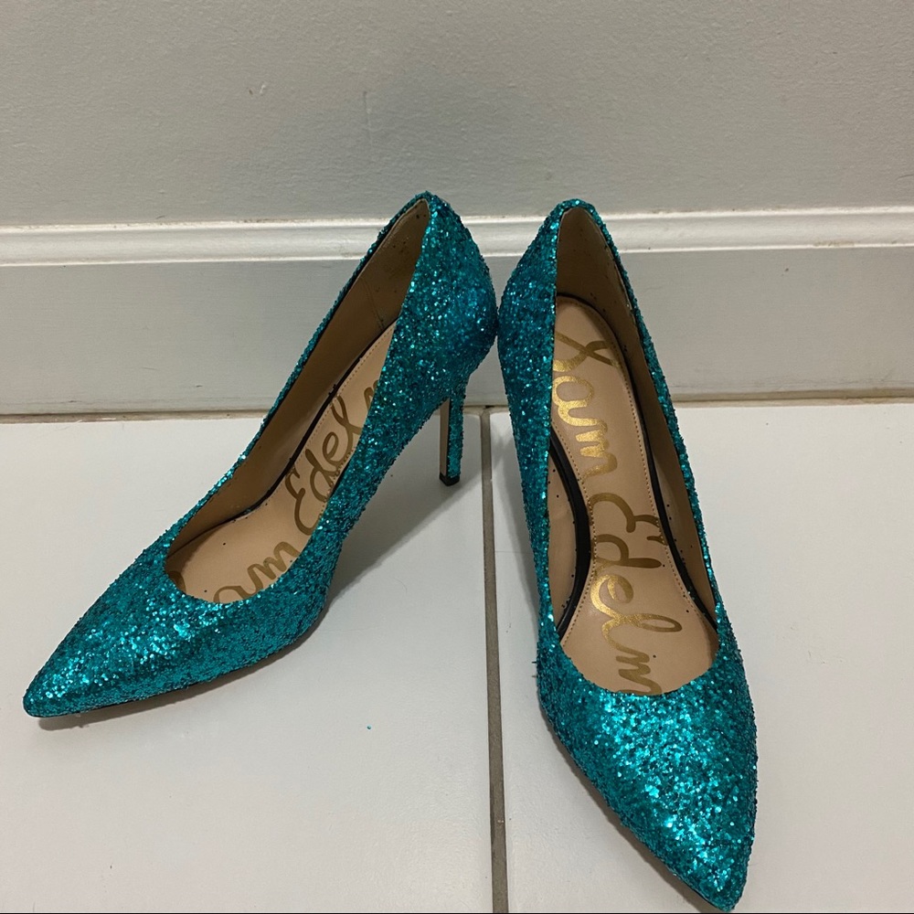 Turquoise glitter heels